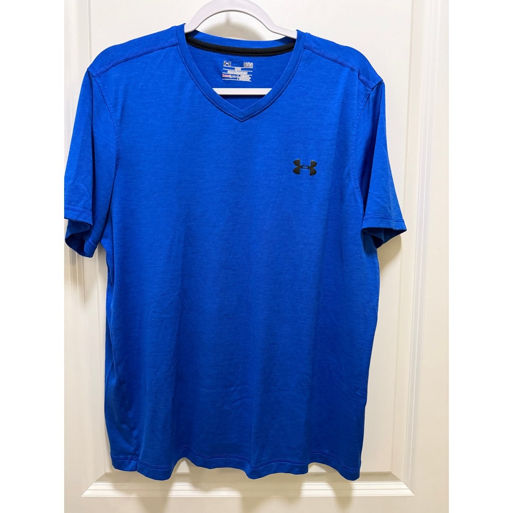 Under Armour Mens HeatGear V-Neck Loose Fit Short Sleeve Tee Royal Blue Large